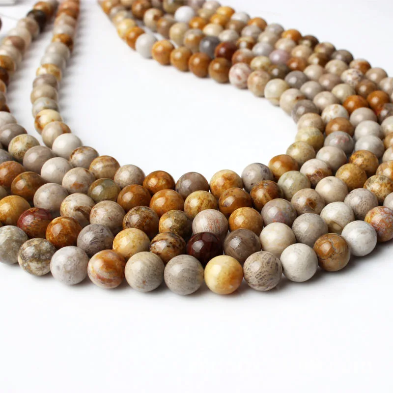 

OMHXZJ Wholesale 4 6 8 10 12 MM Natural Chrysanthemum Stone Coral Round Loose Bead 15"Strand ZZ56