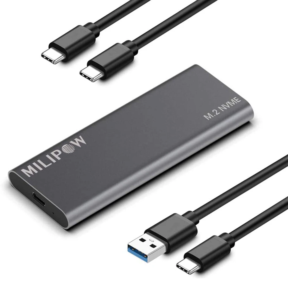 

External Nvme SSD enclosure (PCI-E, Gen 2, 10 Gpbs) USB 3.1 aluminium slim USB C and USB-A cable incl.