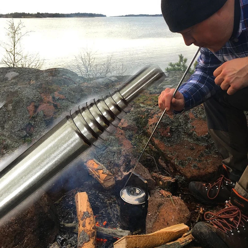 

Stainless Steel Blow Fire Tube Blow Camping Fire Tool Retractable Blow Fire Stick Outdoor Hiking Bellow Collapsible Fire Starter