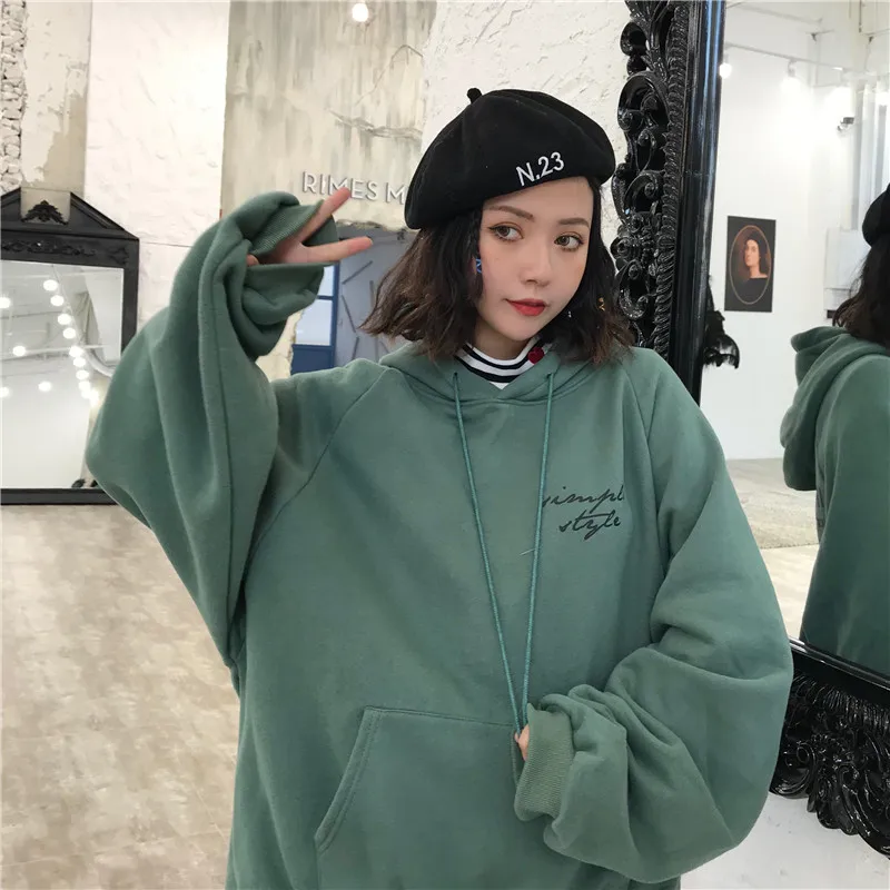 

Girl Oversized Hoodie Women Sweatshirt Harajuku Casual Loose Pullover Streetwear Winter Warm Solid Color Long Sleeve Sudaderas