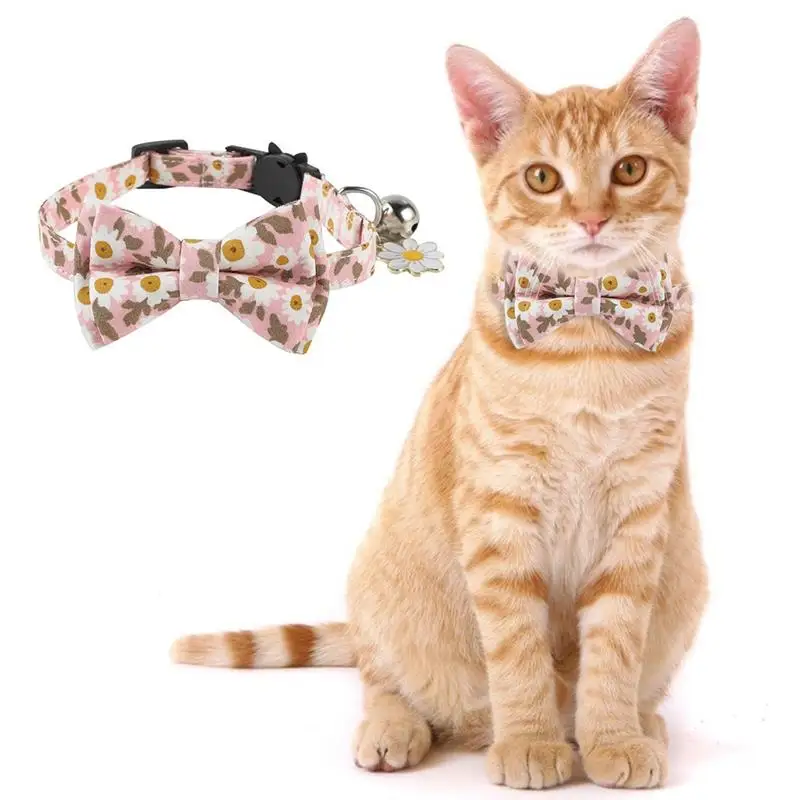 

Adjustable Cats Collar Fashion Printed Flower Bowknot Cat Collar With Bell Anti-Lost Collars For Pet Cats Puppy Chihuahua Teddy
