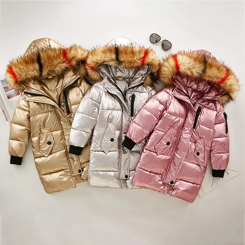 

2021 Waterproof Warm Baby Girl Jacket Long Fur Hooded Kids Parkas Outdoor Fashion Children Coat Teenager Girl Snowsuit Clothes