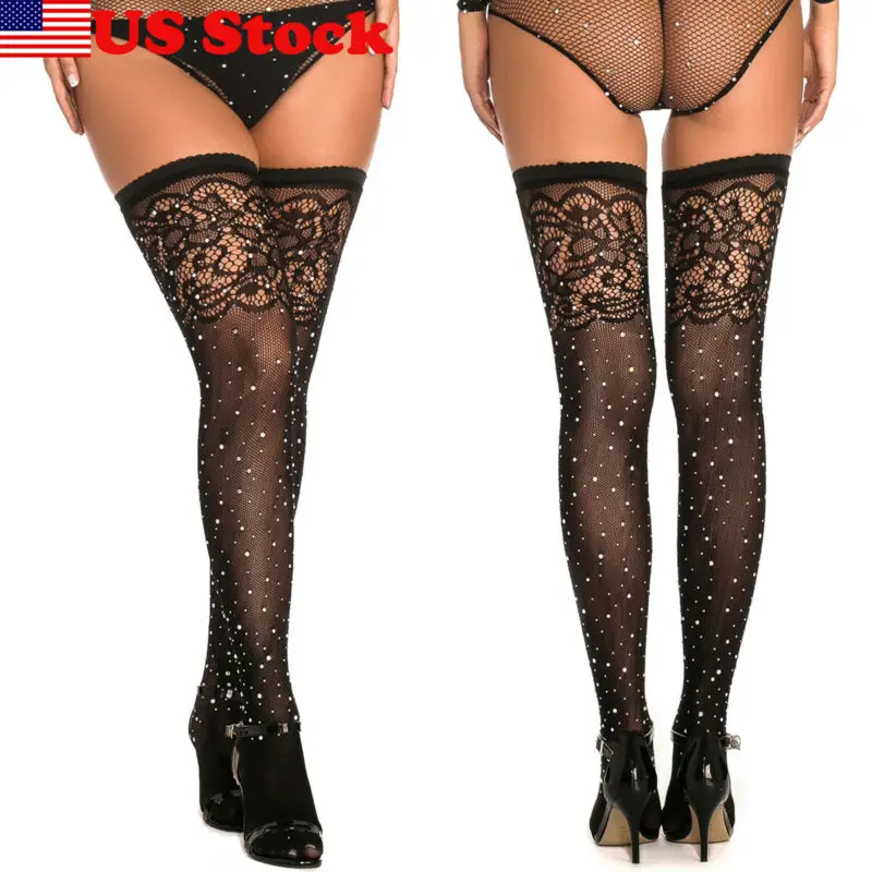 Женские сексуальные сетчатые чулки колготки блестящие стразы черное