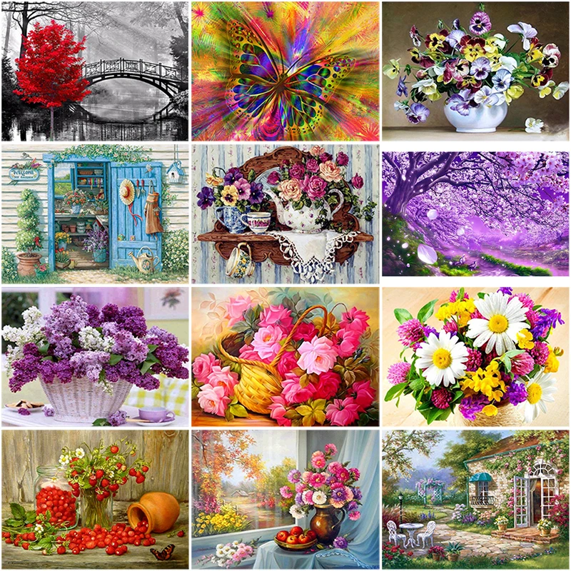 

DIY 5D Diamond Painting Flower Diamond Embroidery Landscape Cross Stitch Full Round Drill Rhinestone Mosaic Art Wall Home Decor