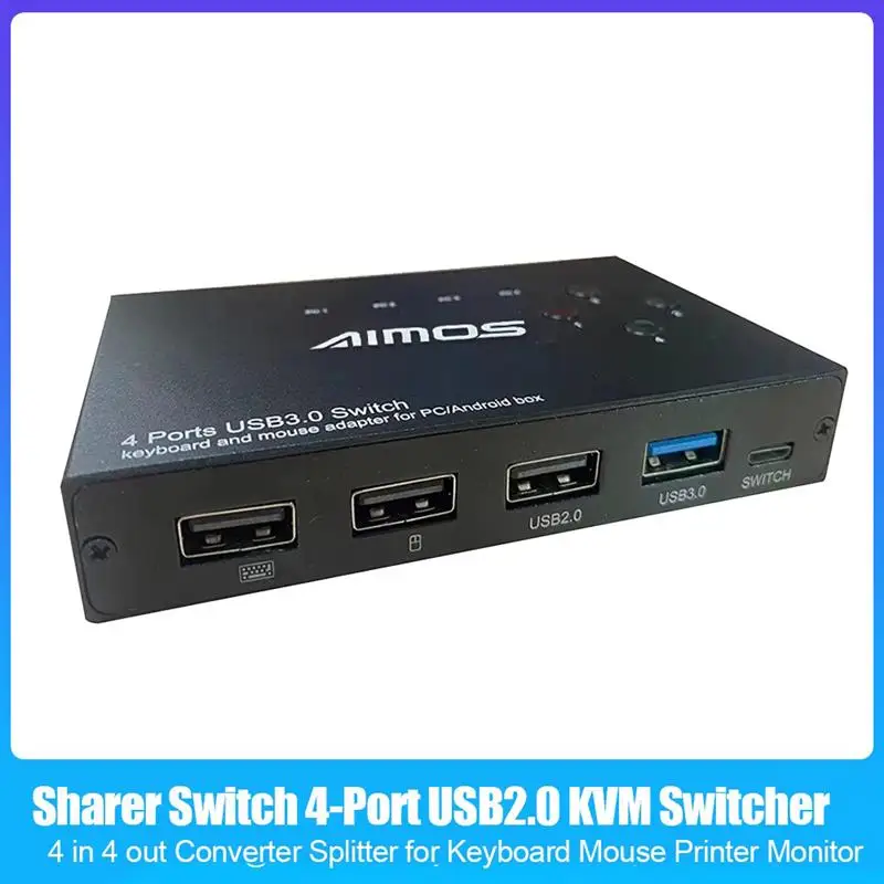 

Multi-functional HDMI-compatible KVM Switch 4 in 4 out 4K USB2.0 Switcher Splitter Box for Keyboard Mouse Printer Monitor
