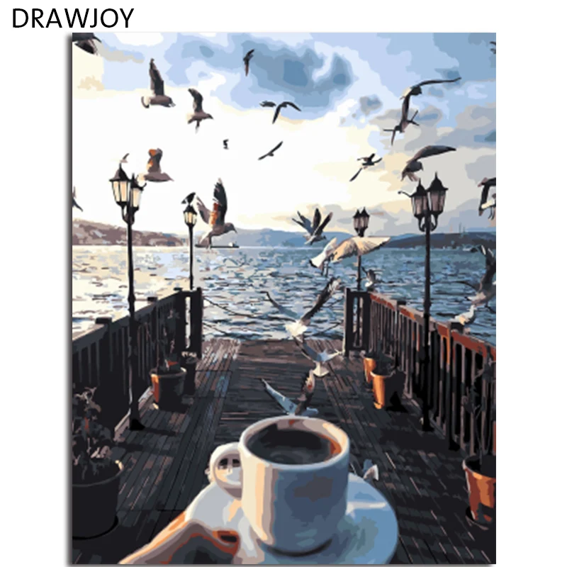 Набор для рисования по номерам на холсте морской пейзаж с рамкой | Дом и сад