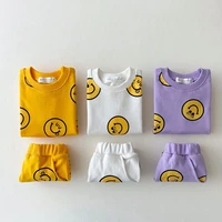 milancel 2021 baby suit smile print 2pcs korean infant set casual toddler clothes