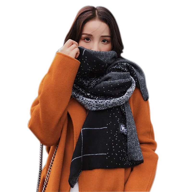 

Spring and autumn new scarf women's small fresh and thick mid-length shawl Korean plaid imitation cashmere warm scarf