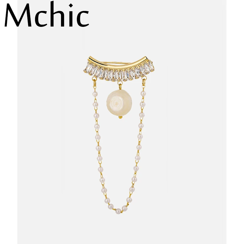 Mchic Мода CZ натуральный жемчуг броши булавка элегантная медь циркон цепь