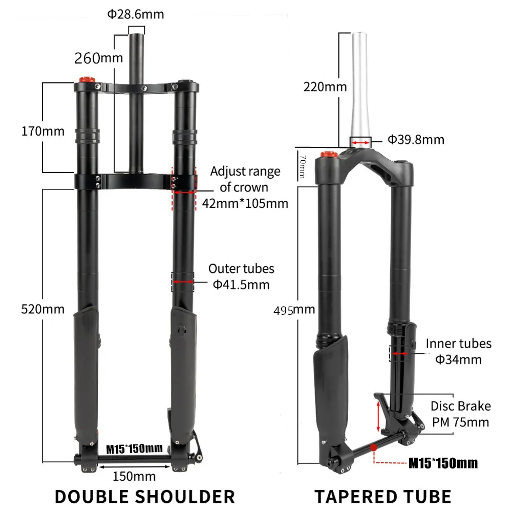 EBike вилка Снежный велосипед Горные горные пневматическая подвеска 150 мм * 15 ось