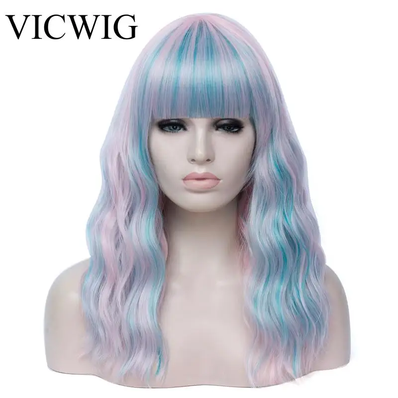 

VICWIG Multicolor Stitching Gradient Cosplay Wig Long Ombre Wavy Wigs Synthetic Natural Heat Resistant Hair for Women