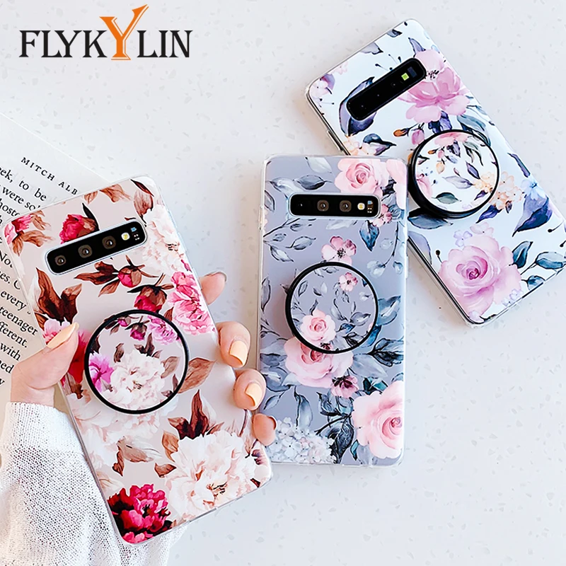 FLYKYLIN подставка для держателя для Samsung Galaxy S8 S9 S10 Plus S10e задняя крышка на розовый мраморный лист Мягкий ТПУ силиконовый чехол для телефона
