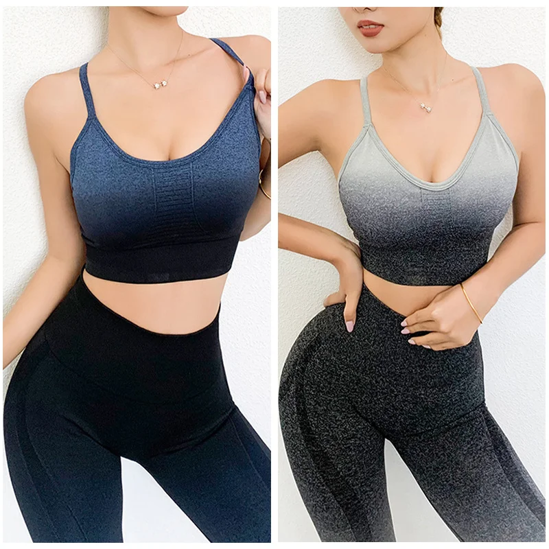 

Комплект для йоги из 2 предметов, женская одежда для тренировок, бесшовные леггинсы с высокой талией + бюстгальтер для бега, спортивный компл...