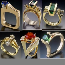 HOYON 18k Gold Color Fashion Ruby Topaz Women's Pearl Ring Men's Anillos bijoux Women's Hip Hop Premium Jewelry Gift Box