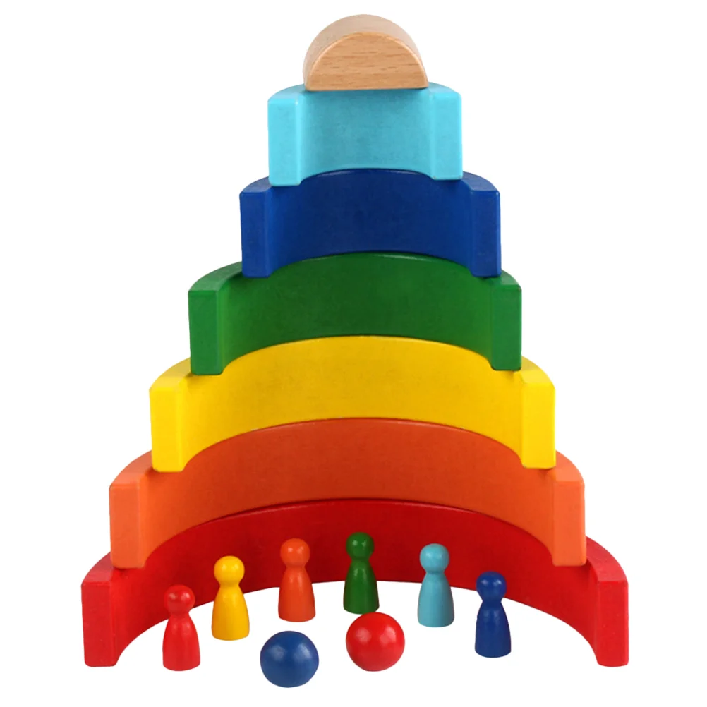 

1 Set Wooden Rainbow Building Blocks Montessori Stacking Game Kid Puzzle