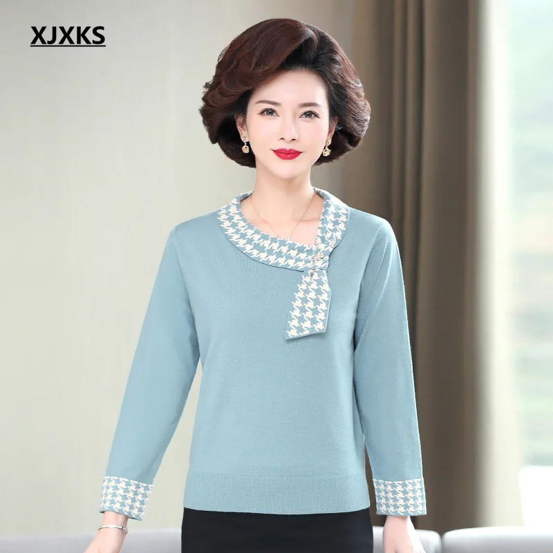 Шерстяной вязаный свитер XJXKS Женский пуловер новинка сезона весна-осень 2022
