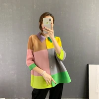2021 autumn new color matching small cardigan miyak fold fashion plus size three quarter sleeves color matching woman jacket