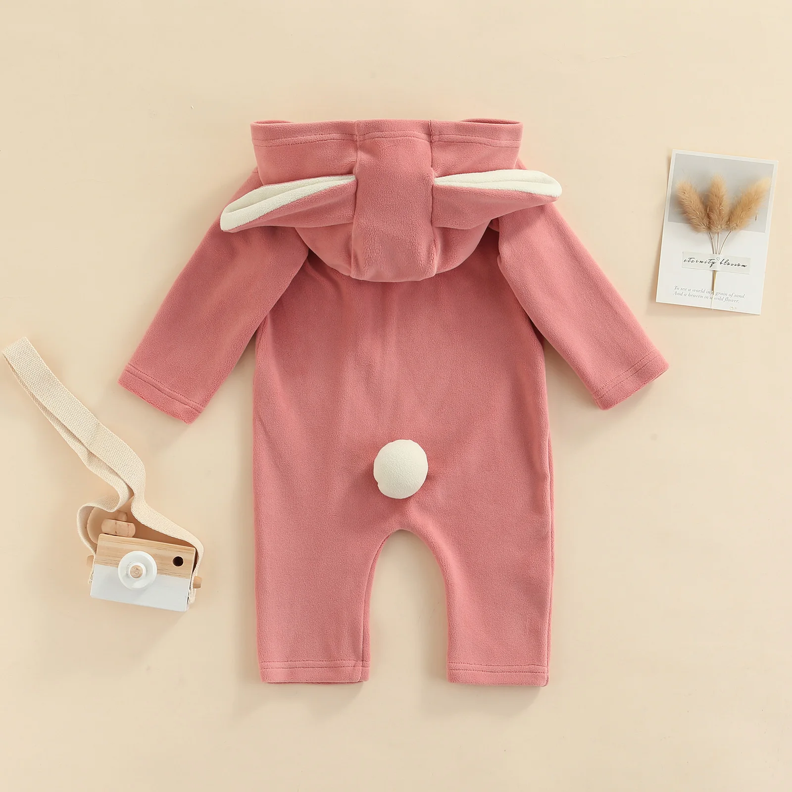 

Baby Long Sleeve Romper with 3D Ears Smooth Zipper Solid Color Spring Clothing Rompers For Baby Comfortable Baby Clothing 2021