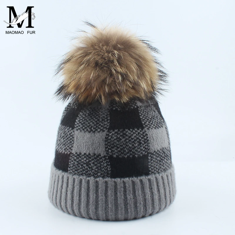 Casual Women's Hats Wool Knitted Female Beanies Autumn Winter Real Fur Pom Hat Brand New Thick Girls Skullies | Аксессуары для