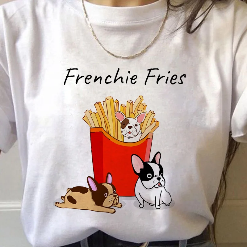 

French Bulldog Harajuku Cute Anime T-shirt Women Kawaii Funny Cartoon Graphic T Shirt Summer Casual O Neck Female Tees Tops
