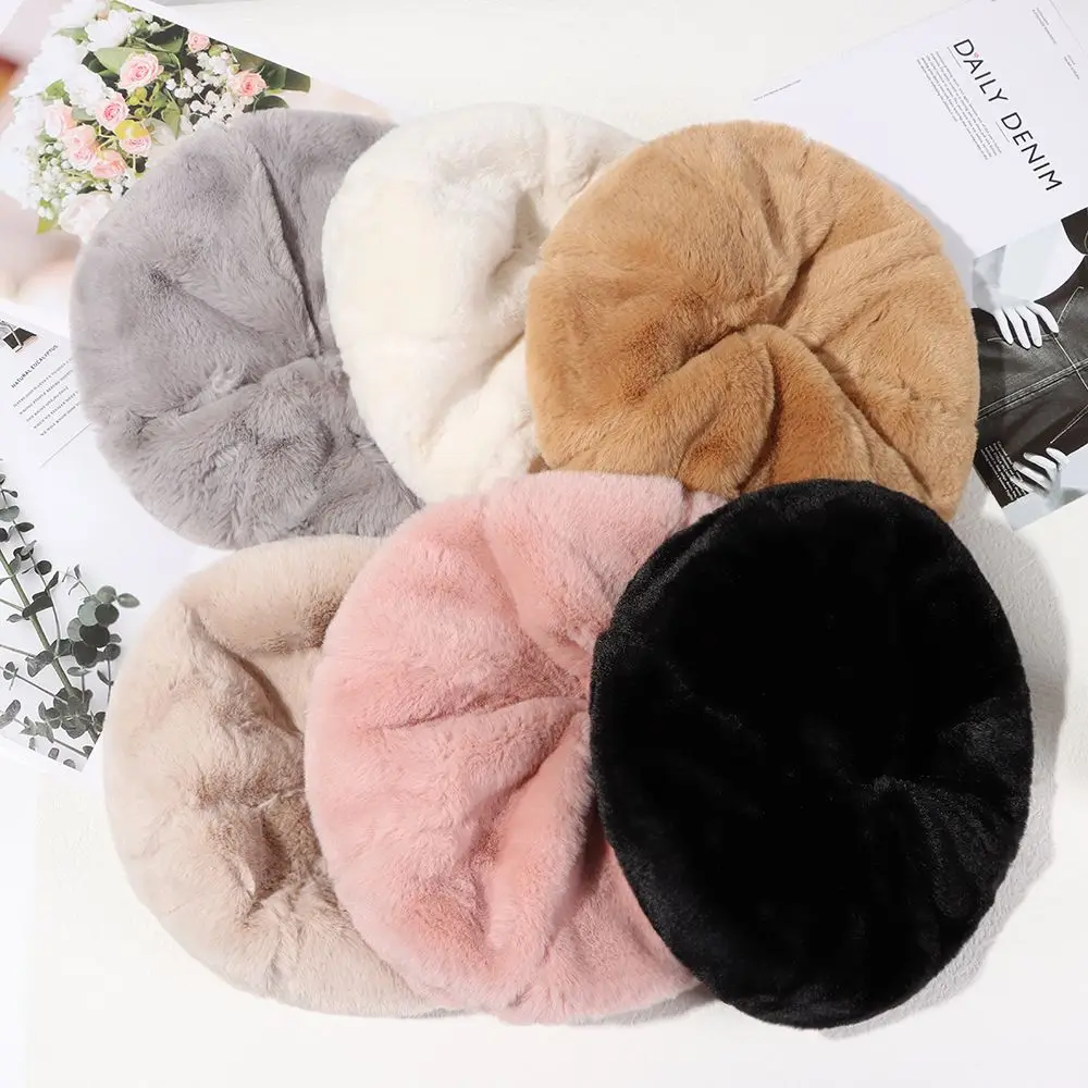 

Women Girl Faux Fur Elegant Winter French Artist Cap Warm Painter Hat Beret Hat