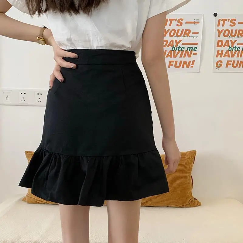 

Women Mini High Waist Skirts Solid Y2K A Line Hem Ruffles Chic Ruched Bag Hip All Match Lovely Teen Girls Elegant Dress Summer