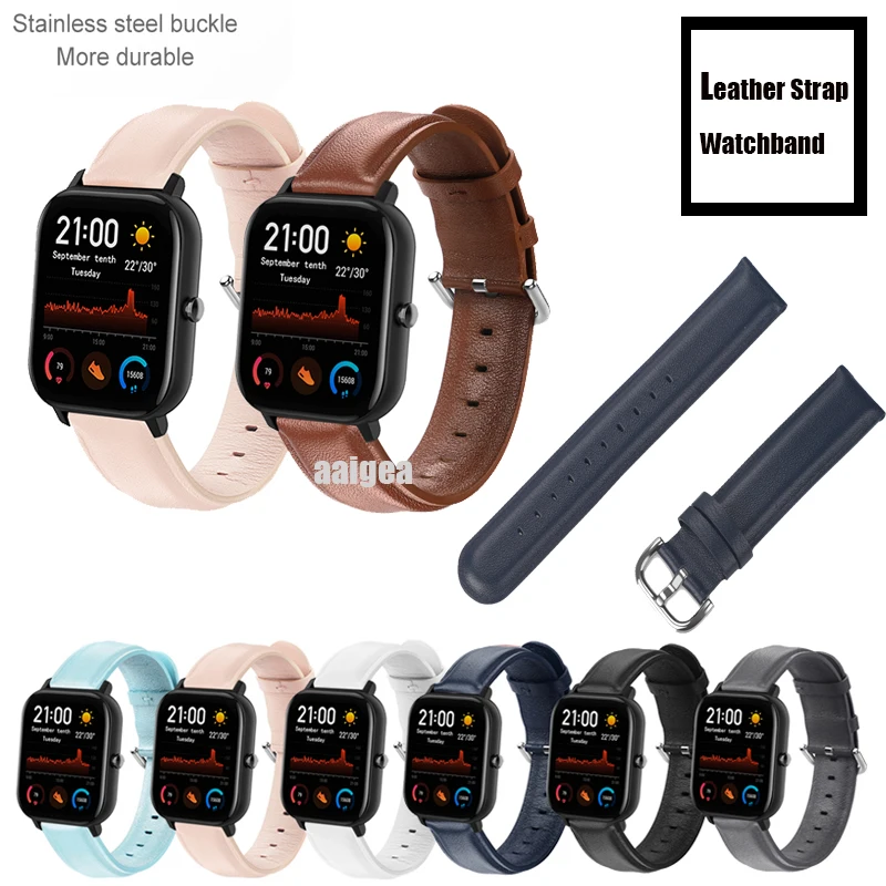 

20mm 22mm Calf Leather Band Strap for Huami Amazfit GTS 2e GTS2 mini GTS3 for Huami Bip Lite S U /Neo/GTR 42mm watchband