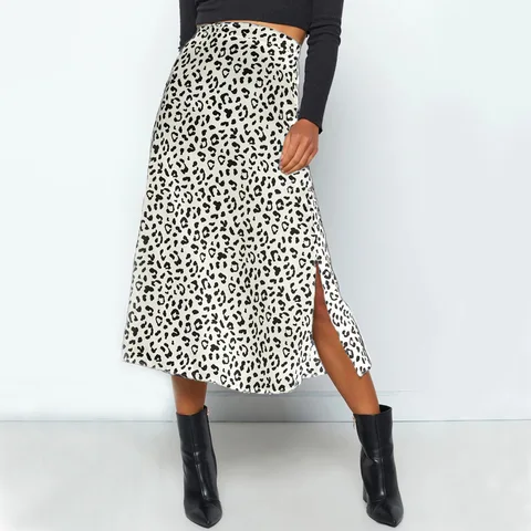woman skirts harajuku summer Spring Autumn 2021 ladies leopard print chiffon printing split sexy skirts womens WSL4104