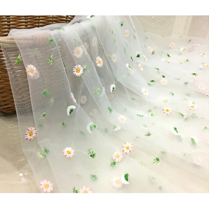 Мягкая Тюлевая ткань с цветочной вышивкой маргариток для платьев рубашек