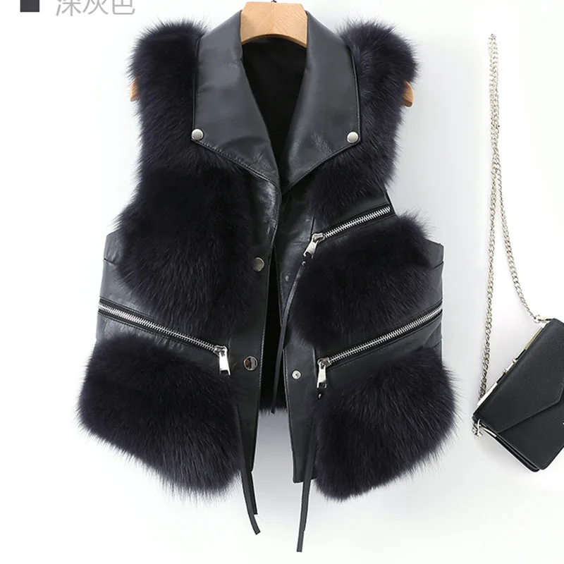 

Женский короткий жилет из натурального Лисьего меха, зимняя модная Толстая безрукавка из натурального меха, Женский Осенний жилет из натур...