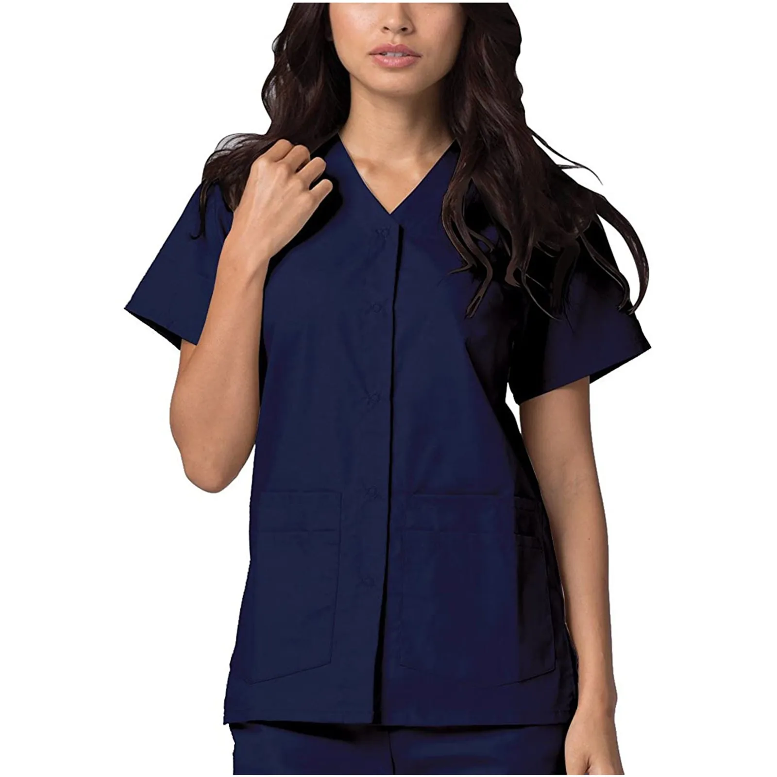 

New Summer Women Short Sleeve V-neck Solid Color Tops Nursing Working Uniform Nurse Accessories Clinical Uniform Care Clothing