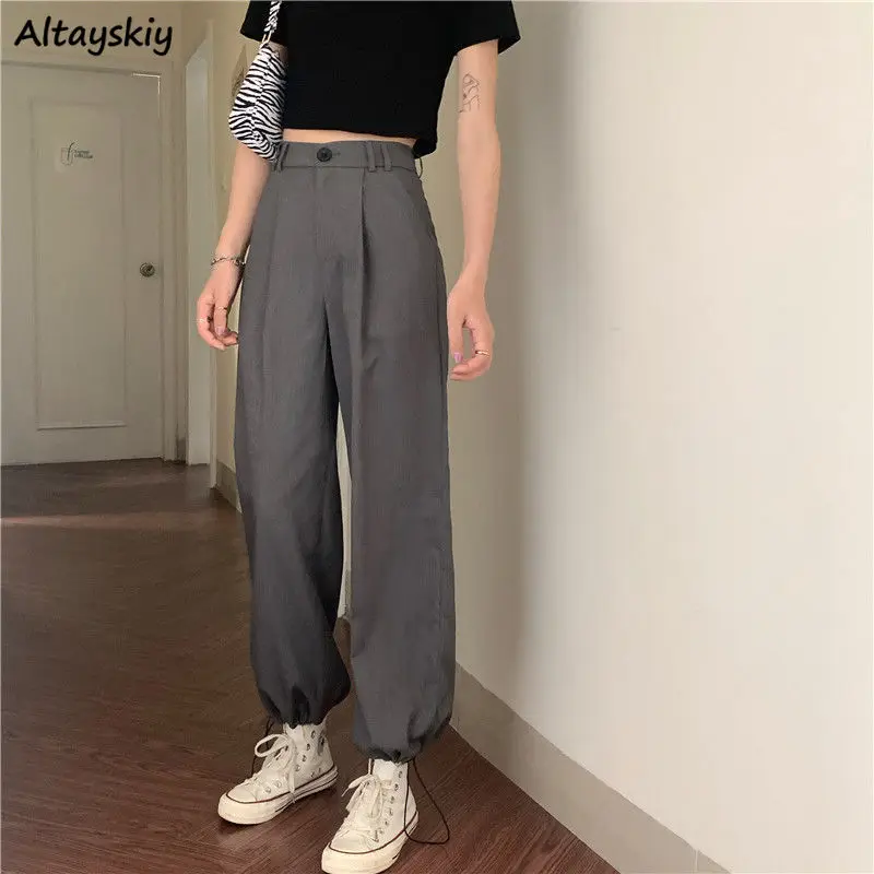 

Брюки женские повседневные однотонные свободного покроя, базовые брюки-карго до щиколотки с регулировкой, универсальные уличные Джоггеры ...