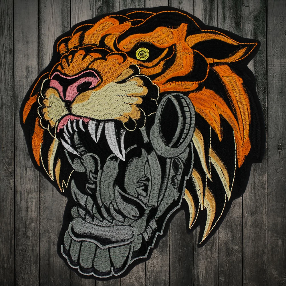 Властная большой головы тигра вышивка утюг на аппликация одежду DIY джинсовая