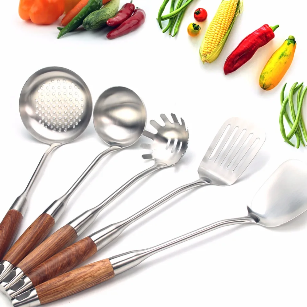 

Cooking Utensils, 304 Stainless Steel Kitchen Utensil Set, Rosewood Handle Anti-scald, Best Kitchen Tools by Leeseph