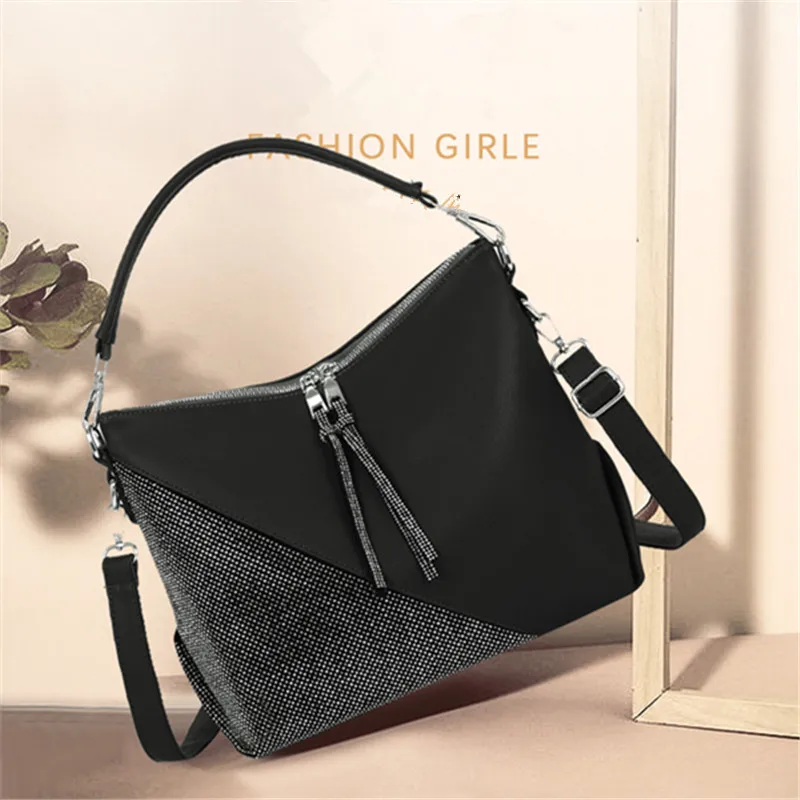 

Модная Лоскутная сумка-тоут Стразы для женщин, винтажная элегантная сумка через плечо из искусственной кожи, женские роскошные дизайнерски...