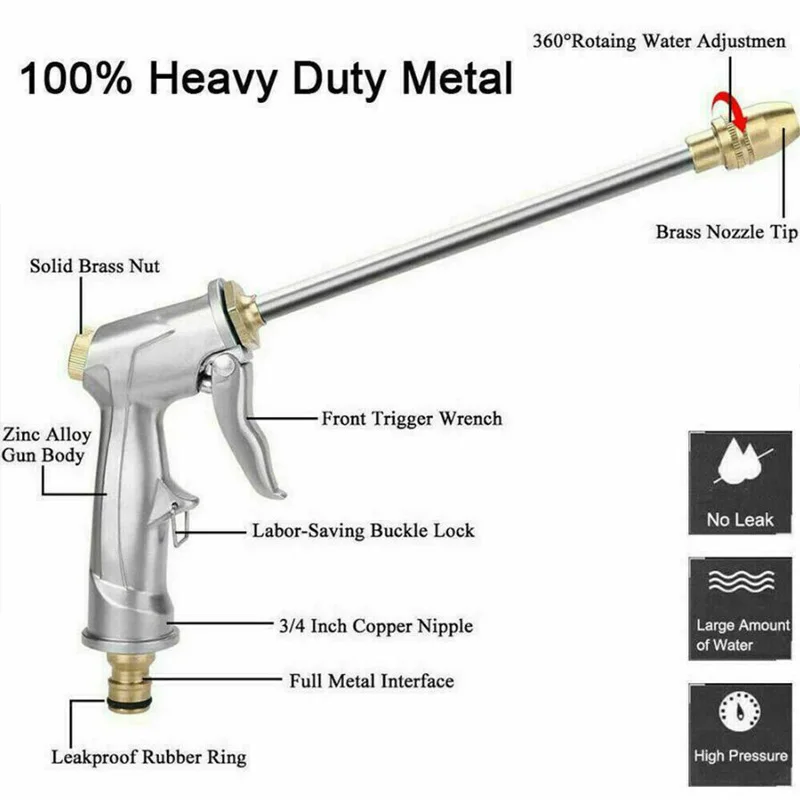 

Brass Nozzle Metal Spray Gun High Pressure Lawn Hose Pipe Water Sprayer Car Wash