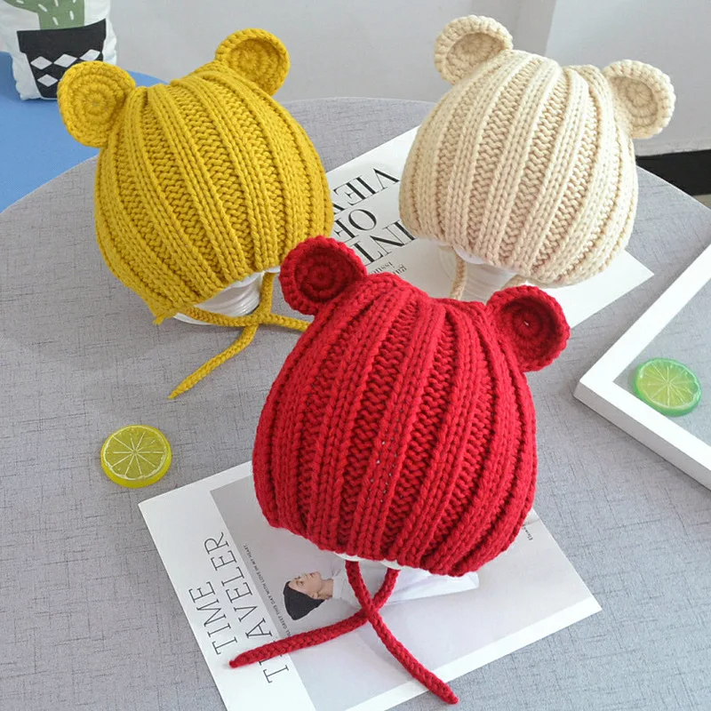 Детская зимняя шапка с защитой ушей теплая вязаная для мальчиков и девочек