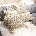 Подушка для дивана 45*45 см, хлопковая веревка, макраме, хлопковая нить ручной работы, наволочка, Геометрическая подушка в богемном стиле, чехол для подушки, домашний декор