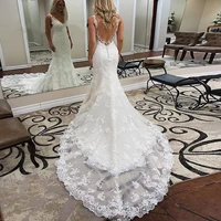 2022 vestidos de noiva boho wedding dress mermaid backless sexy v neck lace beach bridal gowns with train robe de mariage