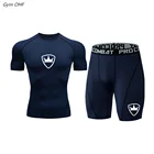 Мужская футболка для тренажерного зала, мужские спортивные шорты, компрессионные колготки, Быстросохнущий костюм, мужской гимнастический костюм, тренировочный эластичный костюм для MMA BJJ