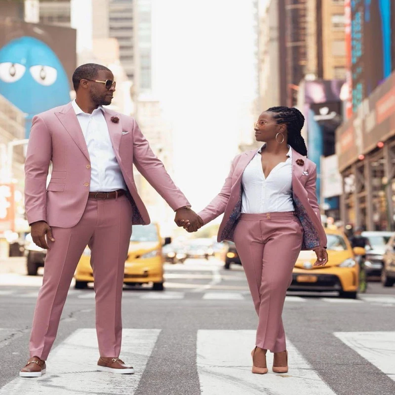 

2022 New Arrival Notch Lapel Two Buttons Men's Pink Suits 2 Pieces Slim Fit Custom Made Fashion Bridegroom Wedding Wear Tuxedos