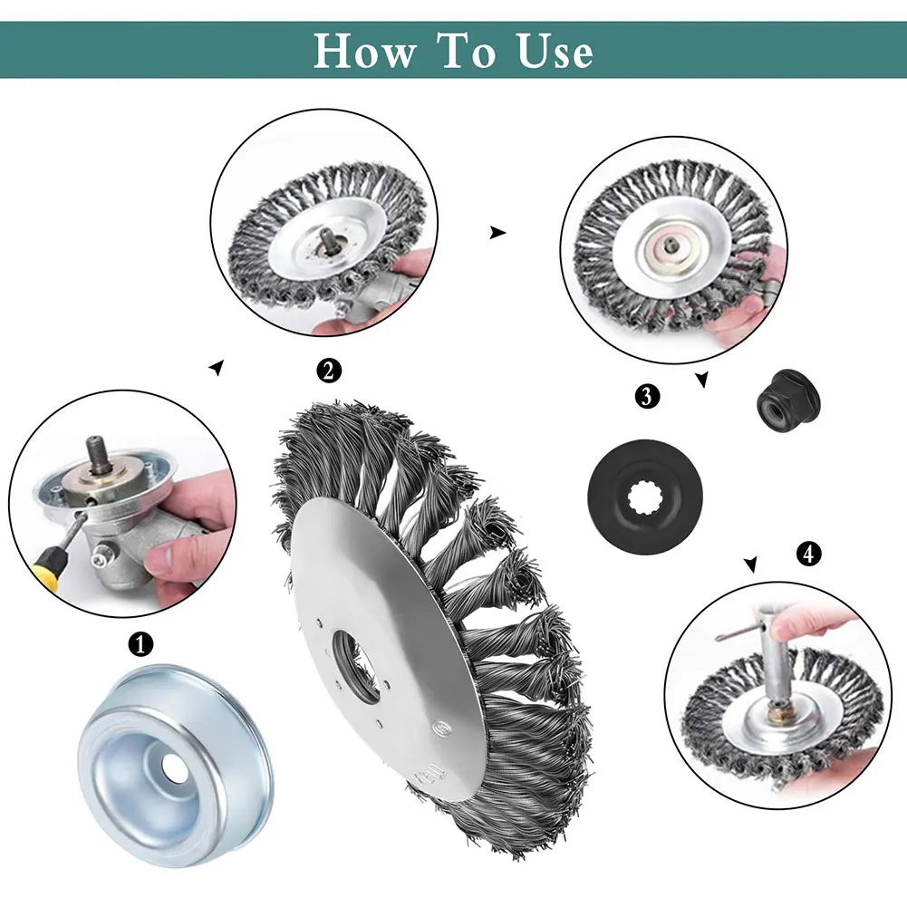 

Garden Weed Brush Lawn Mower Grass Trimmer Head 6 Inch Twist Knotted Wire Wheel Universal Replacement Garden Cutter Tool