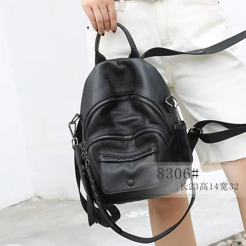 

Leather Backpack Multi-Compartment Double Shoulder Bag Head Layer Cowhide Single Shoulder Bag Head Soft Large Capacity 2021 New