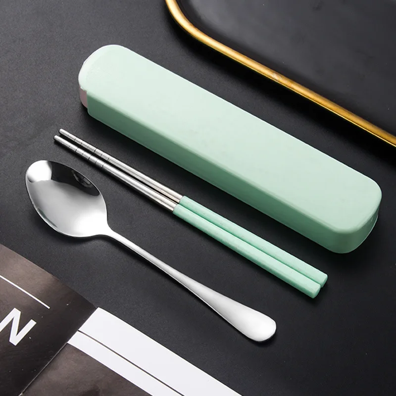 

POPOYA Korean tableware three piece set Korean stainless steel spoon fork chopsticks Stainless steel tableware Chopsticks