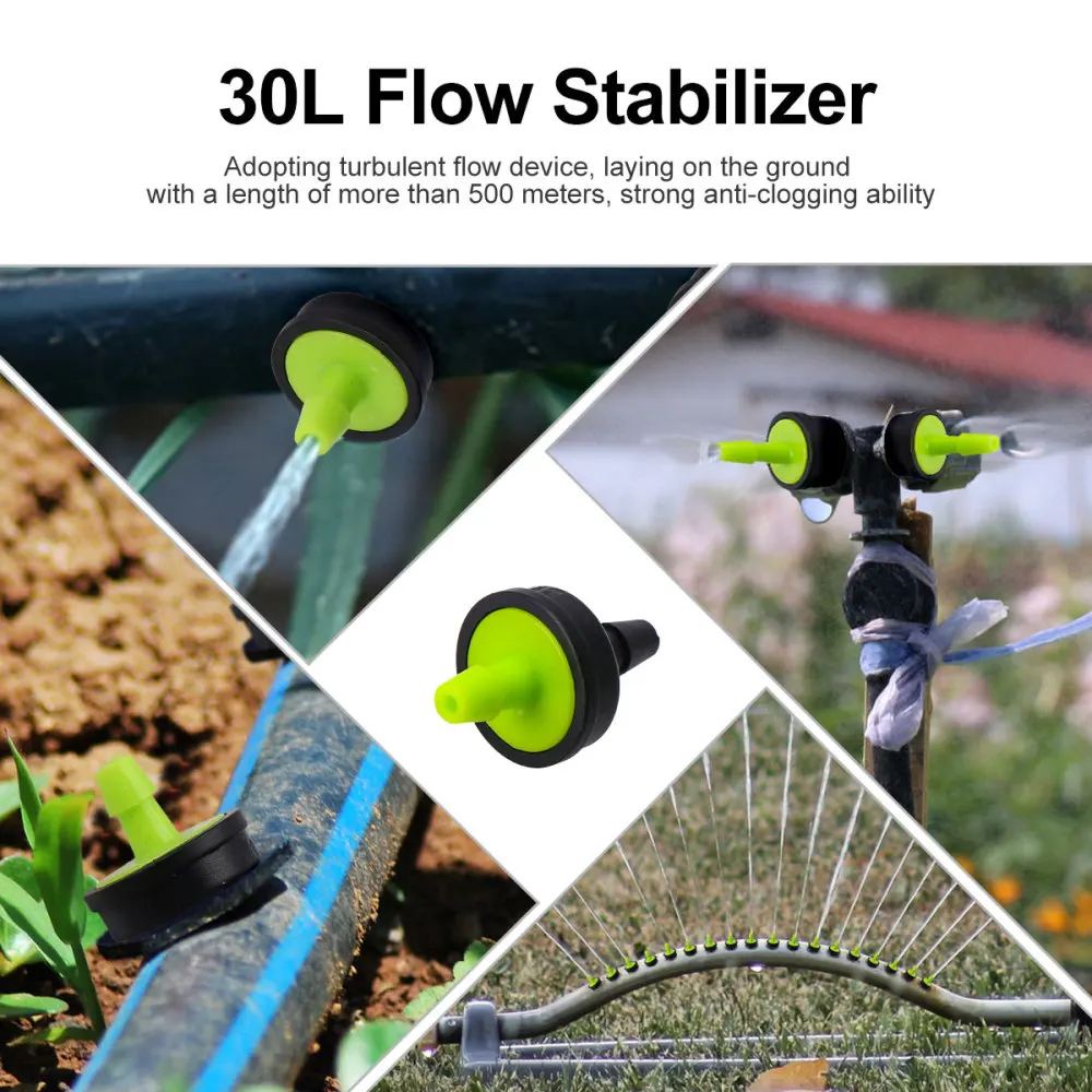 

100PCS 30L Flow Stabilizer Pressure-compensated Fertilizer Drip Irrigation Dripper for Lawn Garden Potting (Black Light Green)