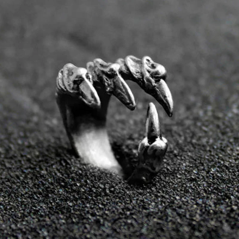 

Retro Punk Dragon Claw Ring for Men Women Exaggerated Antique Siver Color Opening Adjustable Rings Anillo Hombre Bijoux