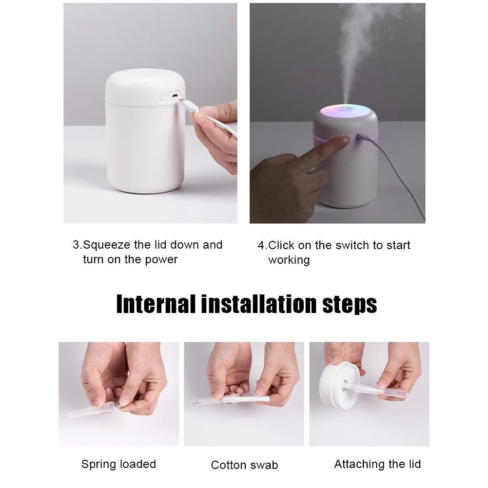 

Humidifier USB Charging 2W Mist Spray Air Purifier Continuous/Interval Spray Modes 25-35ml / h LED Light Night Sleeping Tools