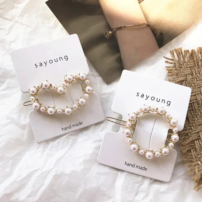 Модные милые жемчужные заколки для волос женщин и девочек геометрические