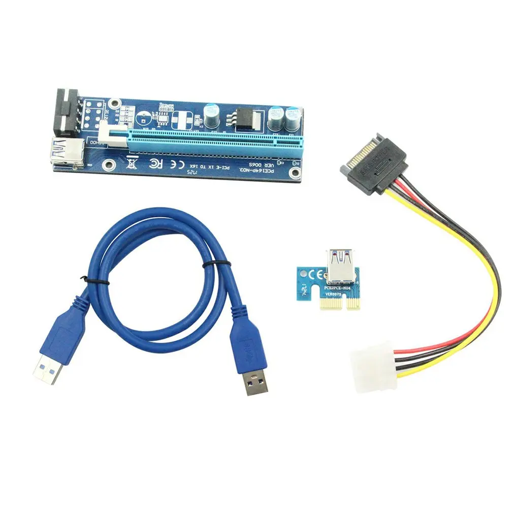 

U38 PCIe 1x to 16x Express Riser Card Graphic pci-e riser Extender 60cm USB 3.0 Cable SATA to 6Pin Power for BTC mining