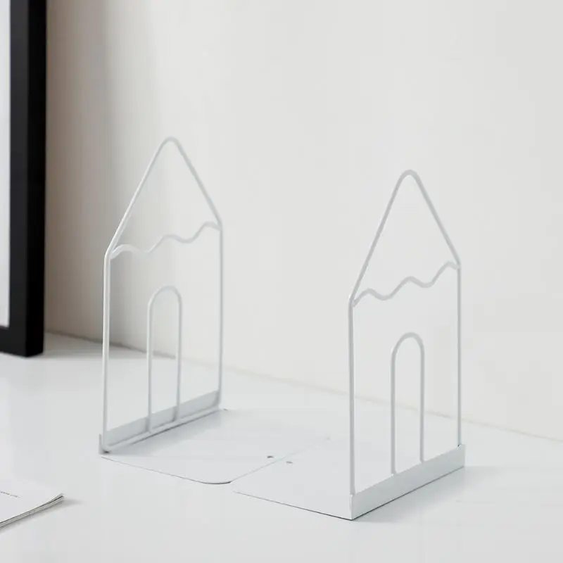 

1 Pair Wrought Iron Bookends Book Stand Support Desktop Office Magazine Organizer Rack Shelf Holder Dropship